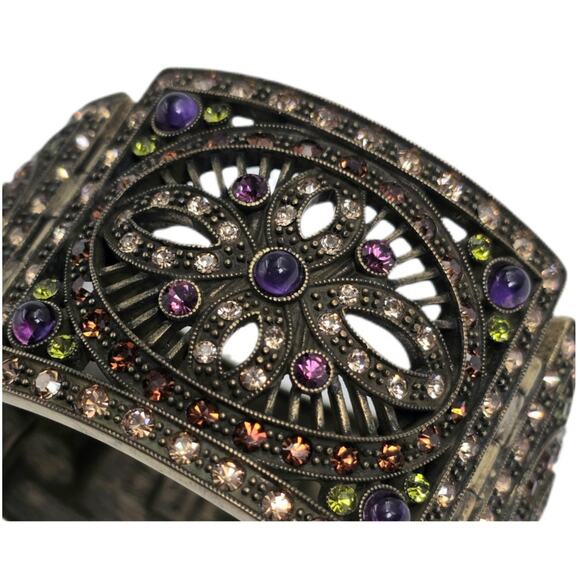Heidi Daus Hinged Art Deco Wide Panel Bracelet – Swarovski Crystal Bracelet - Picture 1 of 9